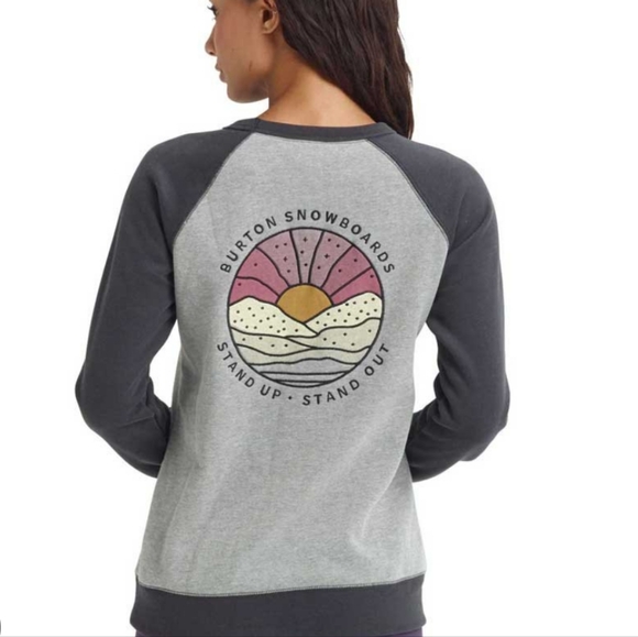 Burton Keeler Crew Gray Raglan Sweatshirt Stand Up Stand Out - Large - Picture 2 of 8